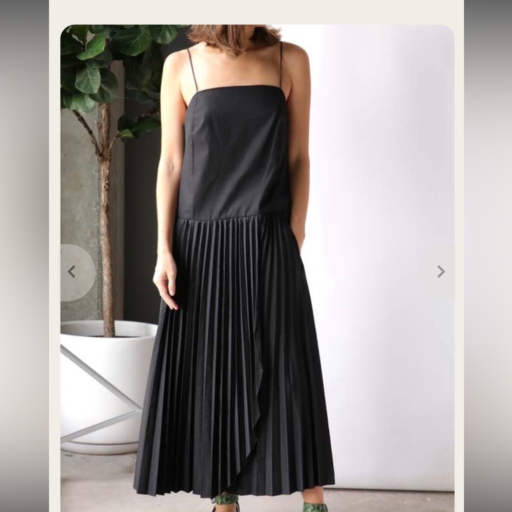 Tibi Pleated Drop Waist Midi Dress